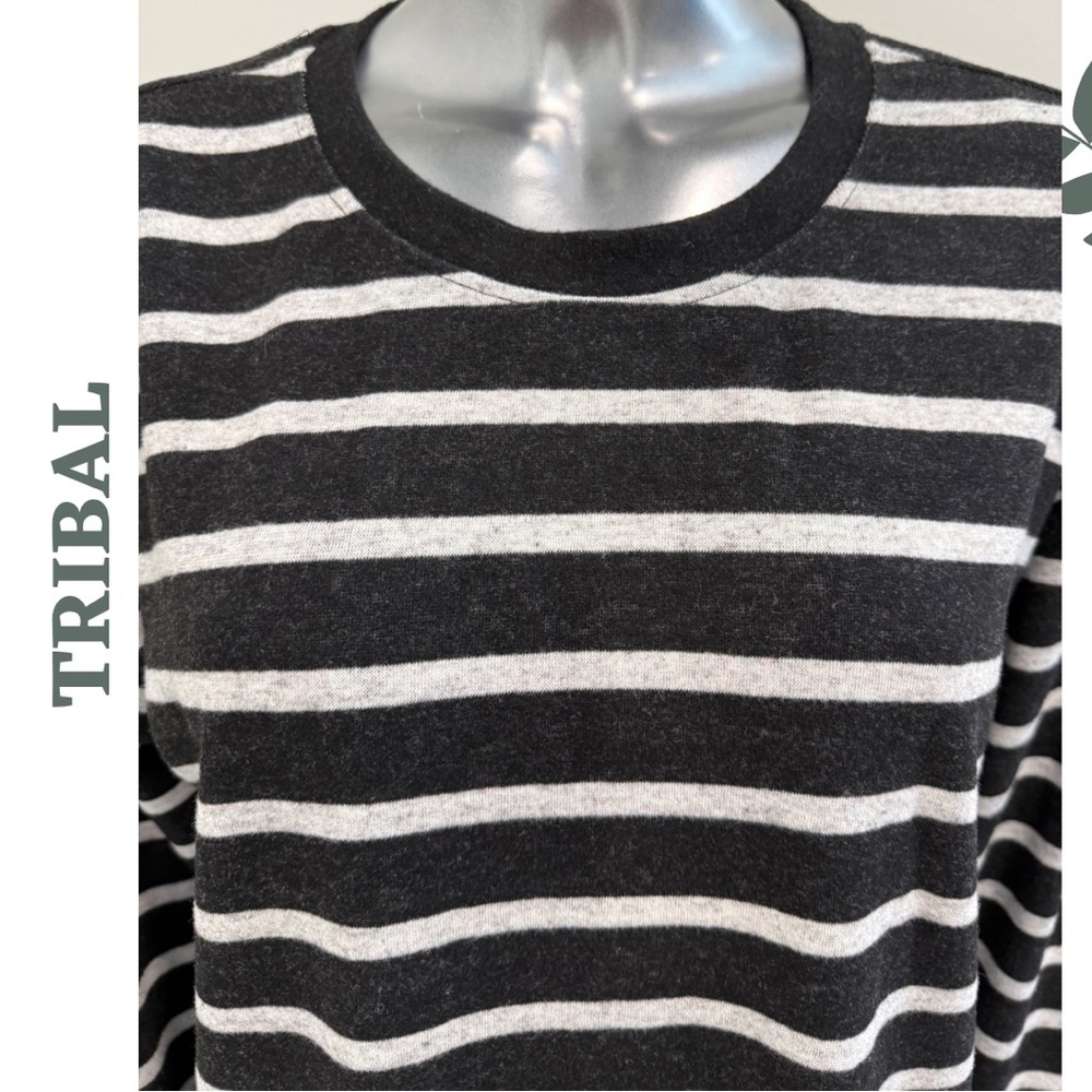 Tribal Black Cream Stripe Knit Top Medium NWT - Picture 7 of 8